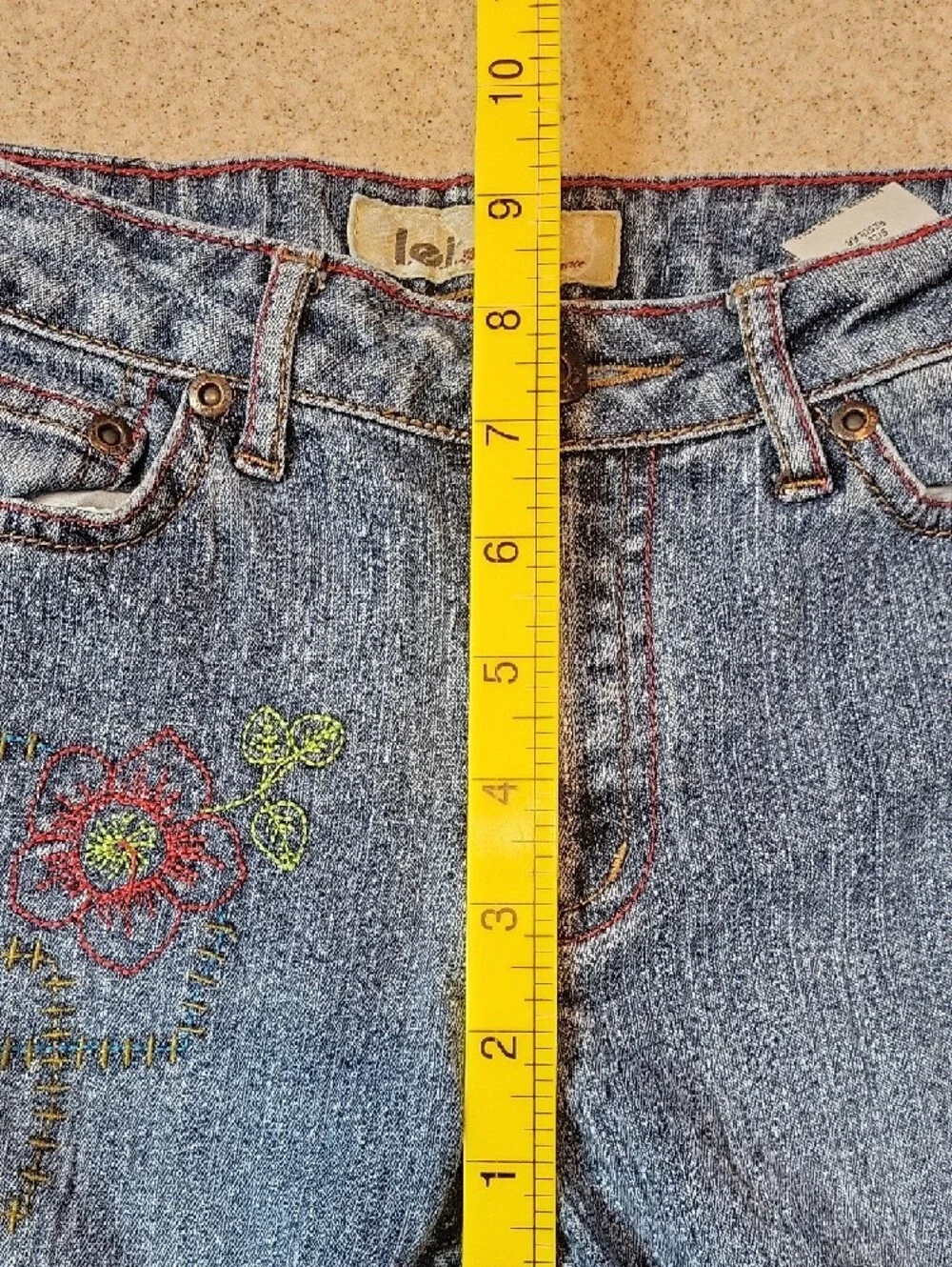 lei Flared Floral Embroidered Denim Jeans Size 12 Stretch